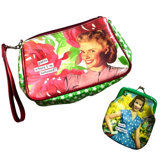 Anne Taintor Handbags - Vintage Retro Pin Up Style Anne Taintor Wristlet Clutch & Coin Purse Bundle HTF!